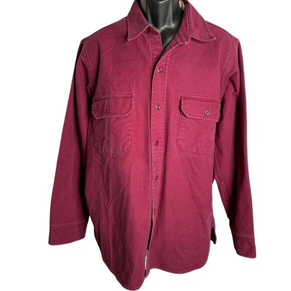 Vintage 90s Woolrich Button Up Shacket XL Maroon Red Pockets Cotton Shirt Jacket